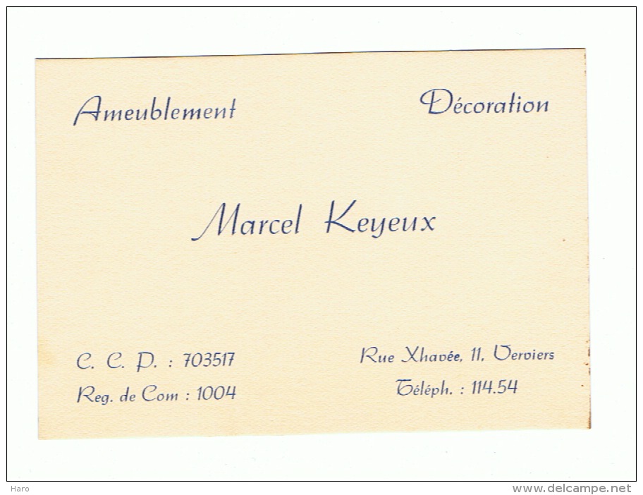 Carte De Visite - Marcel KEYEUX à VERVIERS - Meubles Et Décoration. (k) - Cartes De Visite