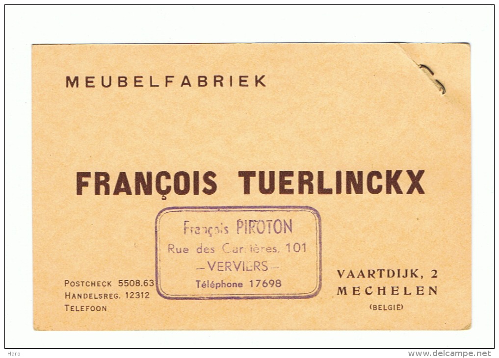 Carte De Visite - Meubelen * Meubles  François TUERLINCKX à MECHELEN - MALINES  - Verviers(k) - Cartes De Visite
