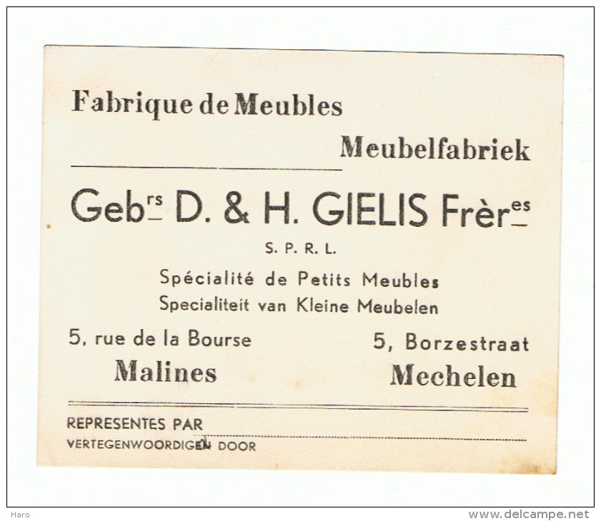 Carte De Visite - Meubelen * Meubles  D. & H. GIELIS  à MECHELEN - MALINES  (k) - Cartes De Visite