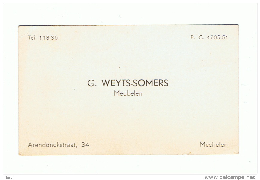 Carte De Visite - Meubelen * Meubles G. WEYTS - SOMERS  à MECHELEN - MALINES  (k) - Cartes De Visite