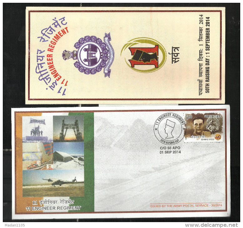 INDIA, 2014, ARMY POSTAL SERVICE COVER, 11 Engineer Regiment, Soldier, Flag, Uniform,  Brochure, Military, Militaria - Lettres & Documents