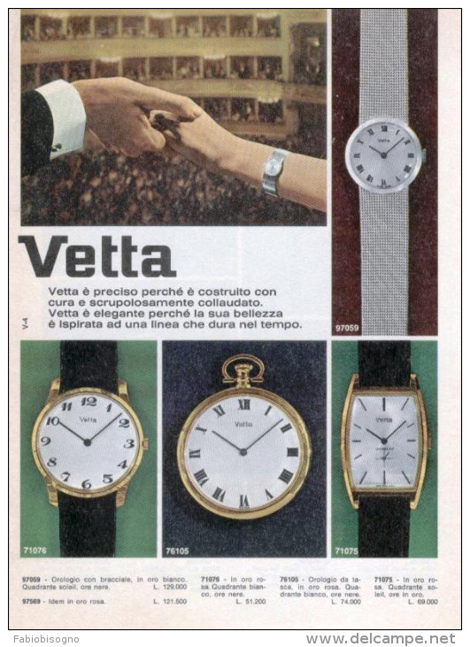 1967/68/74 - Orologio VETTA - 8 Pagine Pubblicità Cm. 13 X18 - Montres Gousset