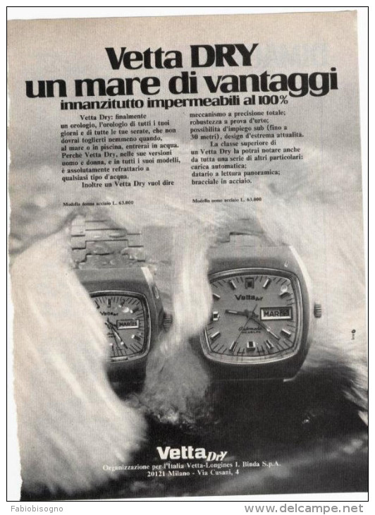 1967/68/74 - Orologio VETTA - 8 Pagine Pubblicità Cm. 13 X18 - Horloge: Zakhorloge