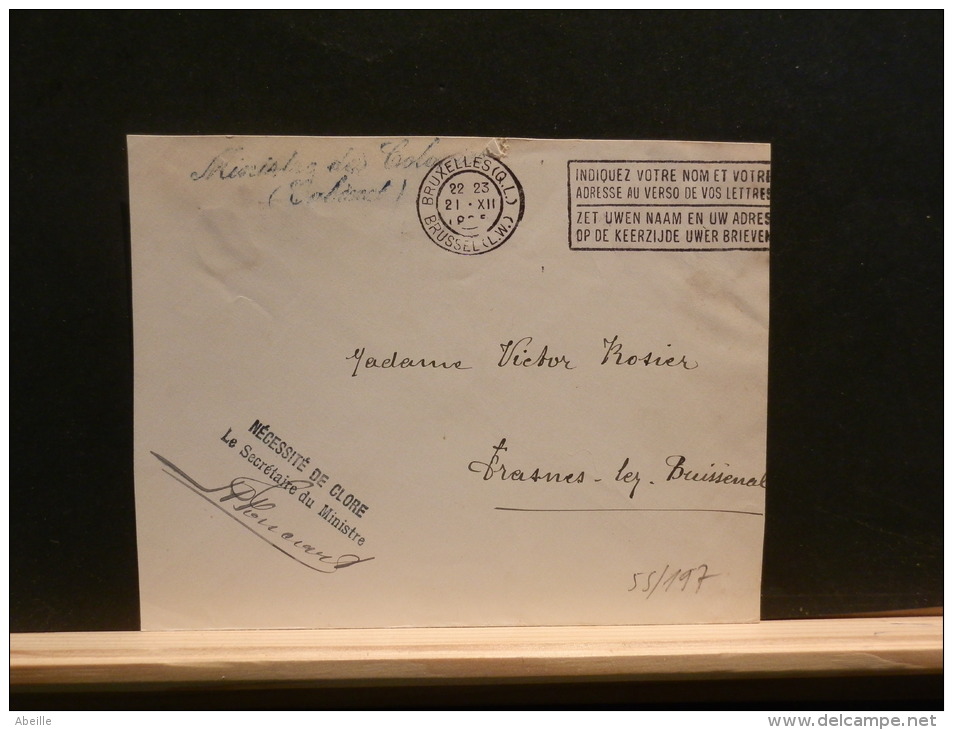 55/197    FRAGMENT    LETTRE  BELGE PORTVRIJDOM  OBL.   BRUXELLES MIN. DE COLONIES - Zonder Portkosten