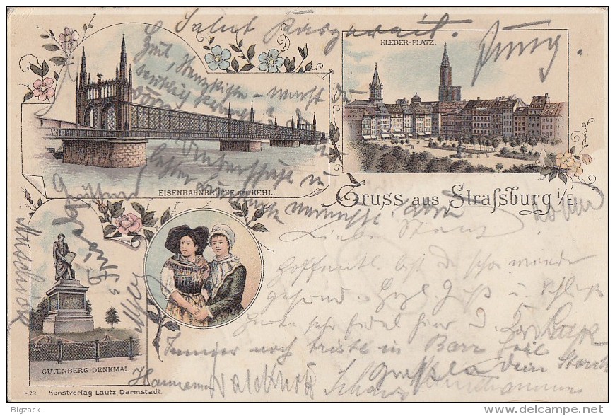 Litho Gruss Aus Strassburg I. E. Gelaufen 7.12.96 - Elsass