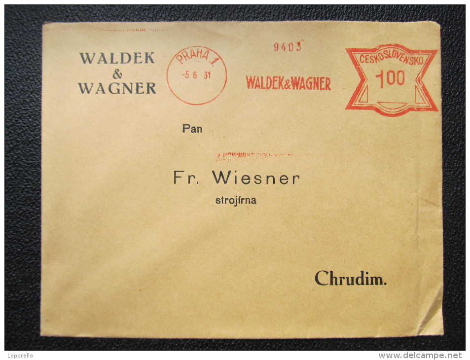 BRIEF Frankotype Postfreistempel 1931 PRAHA Waldek + Wagner   //  T8720 - Briefe U. Dokumente