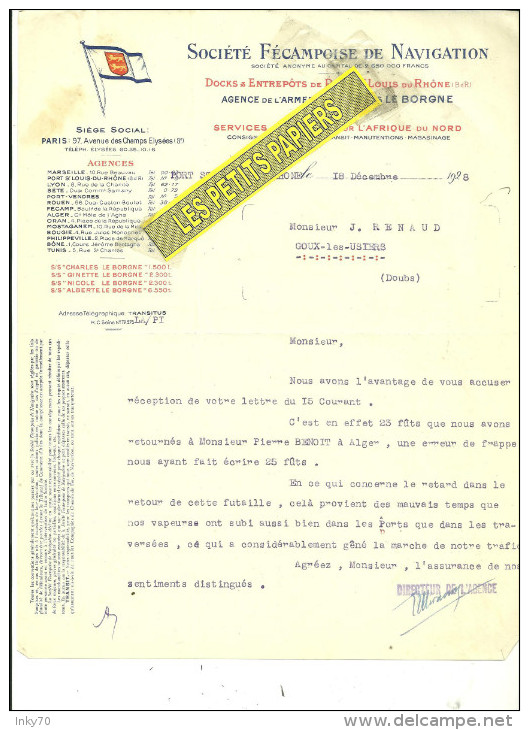 13 - Bouches-du-rhône - PORT-ST-LOUIS-DU-RHONE - Facture Sté FECAMPOISE DE NAVIGATION – 1928 - REF 205 - 1900 – 1949