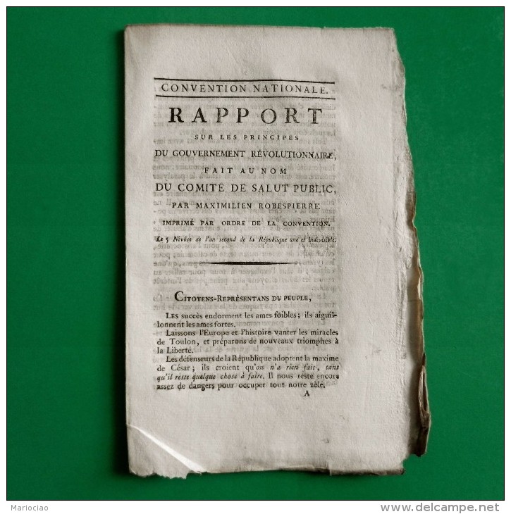 L-FR Révolution 1793 ROBESPIERRE Rapport Sur Les Principes Du Gouvernement Révolutionnaire - 1701-1800