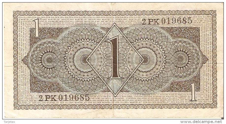 BILLETE DE HOLANDA DE 1 GULDEN DEL AÑO 1949  (BANKNOTE) JULIANA - 1 Gulden