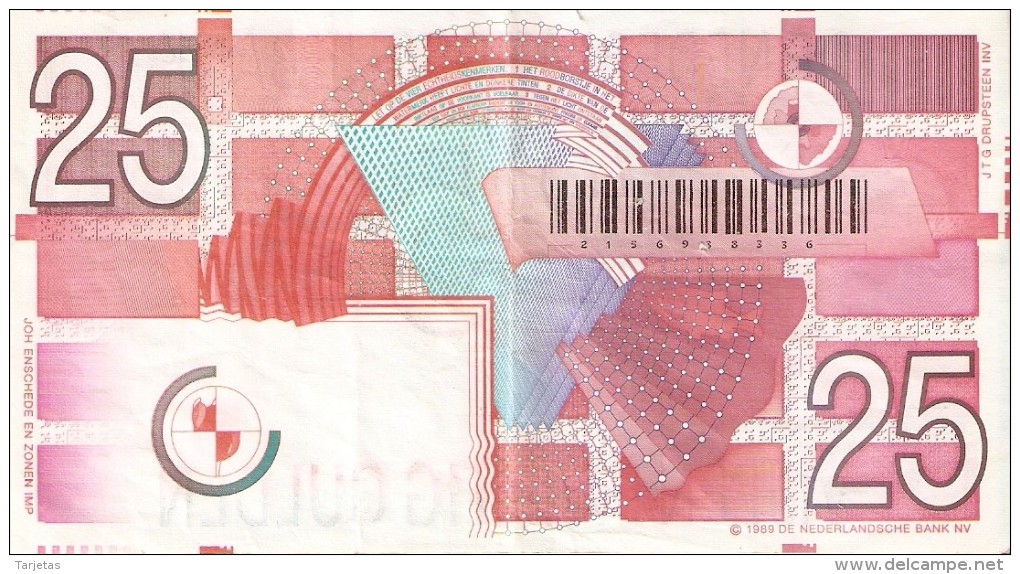 BILLETE DE HOLANDA DE 25 GULDEN DEL AÑO 1989  (BANKNOTE) - 25 Gulden