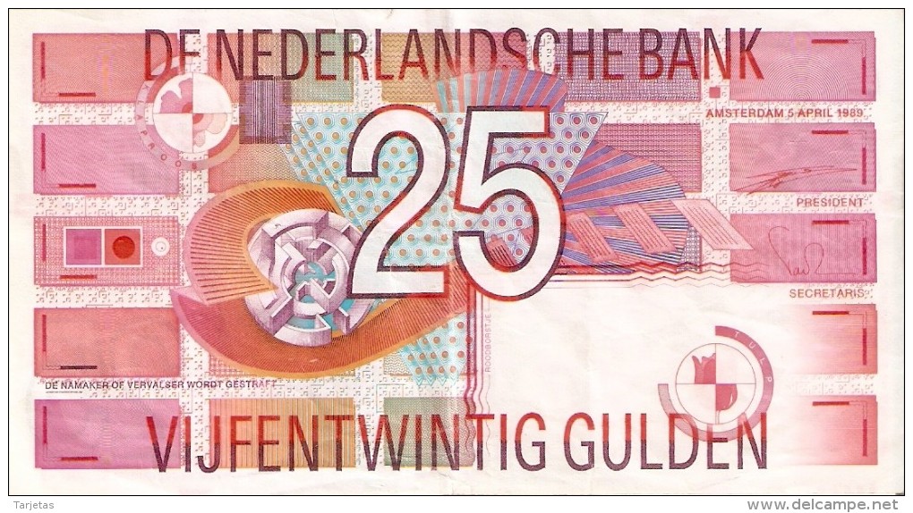 BILLETE DE HOLANDA DE 25 GULDEN DEL AÑO 1989  (BANKNOTE) - 25 Gulden