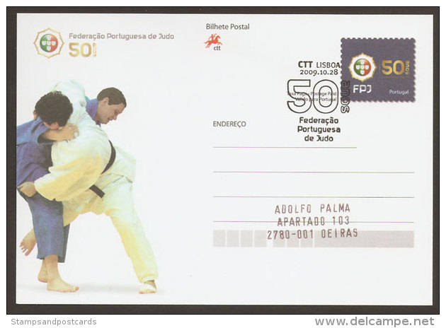 Portugal Carte Entier Postal 50 Ans Fédération Portugaise De Judo Cachet Premier Jour 2009 Postal Stationary Judo 2009 - Judo