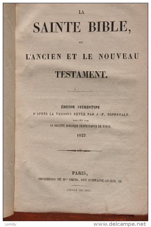 1859 La Sainte Bible Publiée Par Société Biblique Protestante De Paris D´ Après Version Revue De JF Ostervald De 1823 - 1801-1900