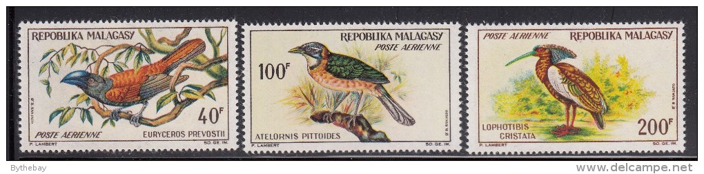 Malagasy Republic MNH Scott #C72-#C74 Set Of 3 Helmet Bird, Pitta-like Ground Roller, Crested Wood Ibis - Madagascar (1960-...)