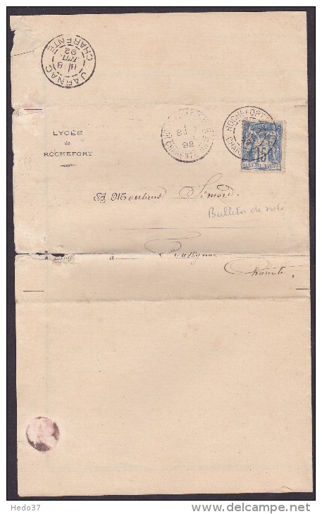 France N°101 Sur Bulletin De Notes - 1898-1900 Sage (Tipo III)