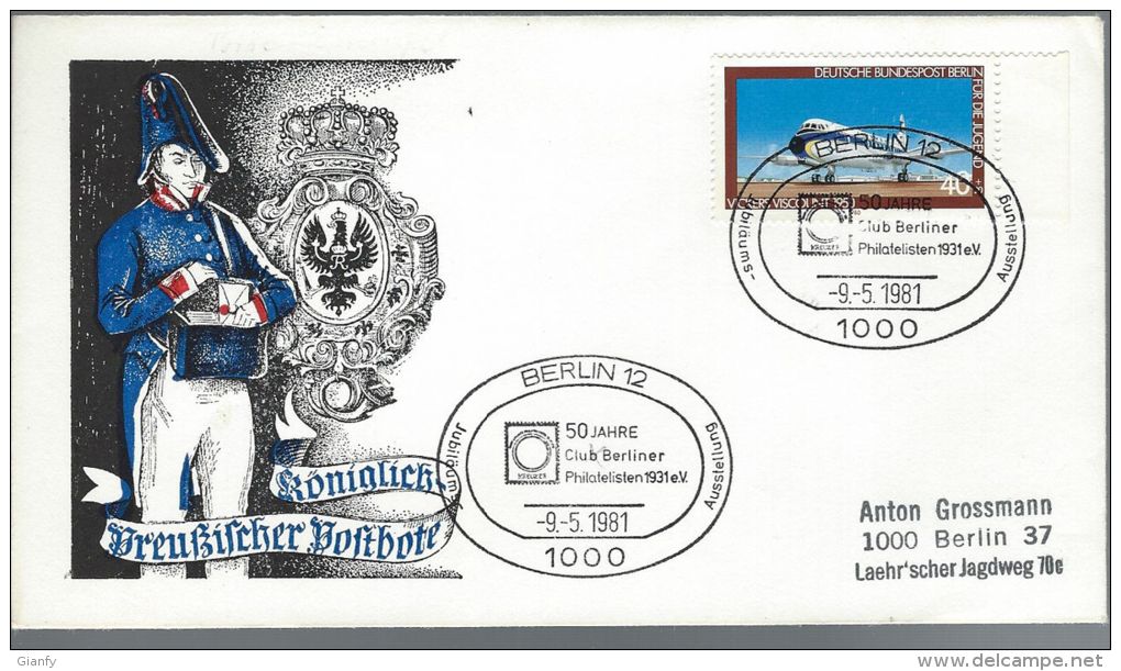 1981 GERMANY DEUTSCHLAND 50 JAHRE CLUB BERLINER PHILATELISTEN 1931 FDC - Esposizioni Filateliche