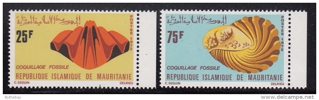 Mauritania MNH Scott #297-#298 Set Of 2: 25fr Fossil Spiriter Shell, 75fr Fossil Phacops Rana - Mauritanie (1960-...)