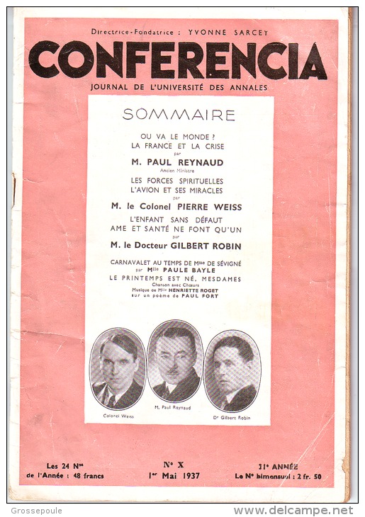 CONFERENCIA - PAUL REYNAUD - PIERRE WEISS - GILBERT ROBIN - PAULE BAYLE -MARYSE BASTIE MARYSE HILSZ HELENE BOUCHER - 1900 - 1949