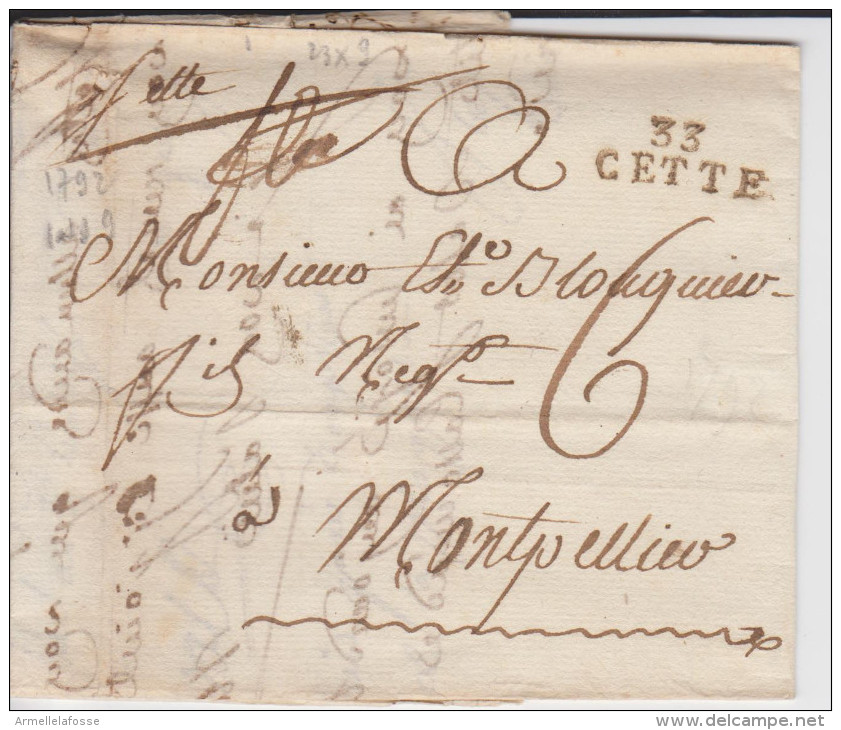 Marque Postale De 1792 CETTE PD 23x9 Nbr Tm6 - 1792-1815: Départements Conquis