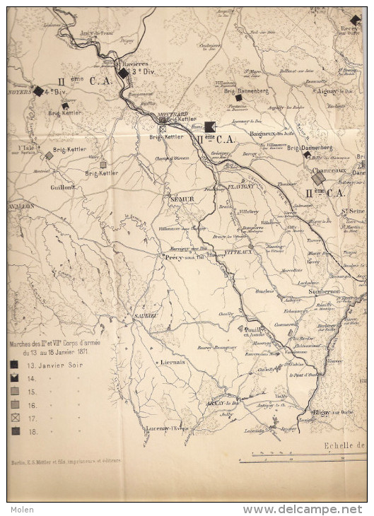 GUERRE 1870-71 MARCHES DES IIe & VIIe CORPS D’ARMEE Jan 1871 DIJON TONNERRE CHATILLON LANGRES GRAY COMBAT BATAILLE R507 - Documenti