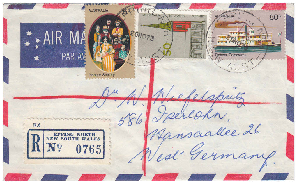 AUSTRALIE - 1973 -  Lettre Recommandée Par Avion Pour L'Allemagne - Lettres & Documents