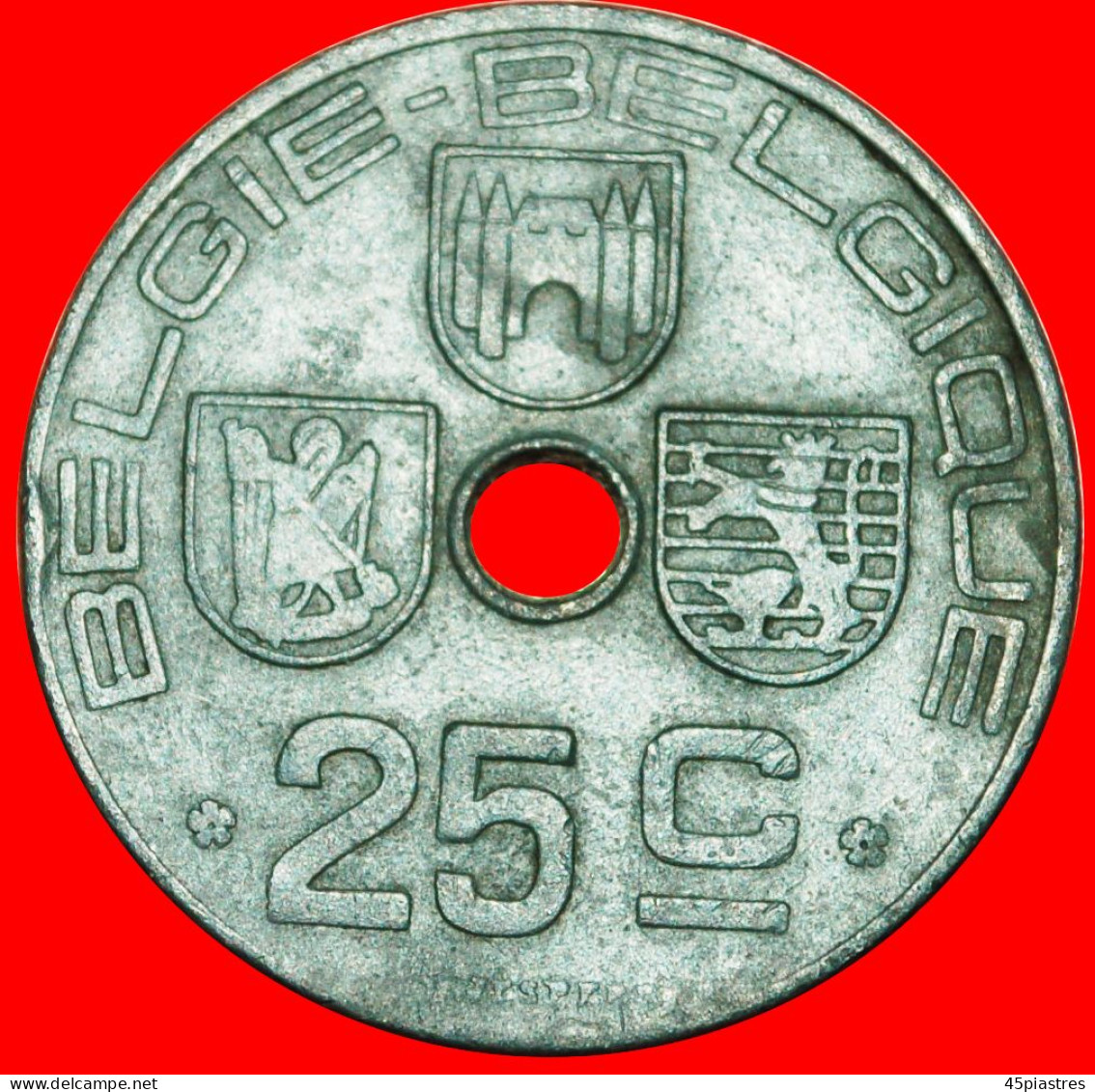 * OCCUPATION BY GERMANY~DUTCH LEGEND: BELGIUM  25 CENTIMES 1943 ERROR! LEOPOLD IIIII (1934-1950)  LOW START NO RESERVE! - Varietà E Curiosità