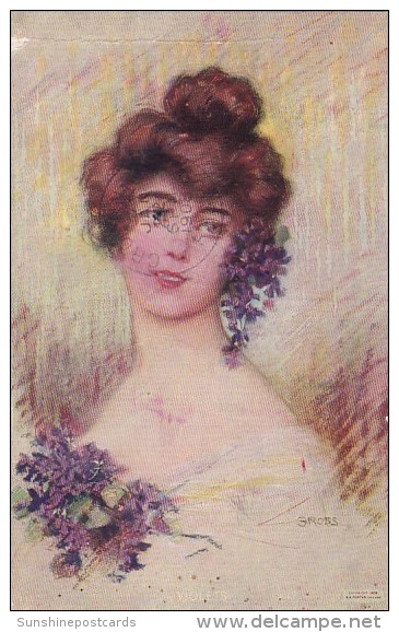 Beautiful Lady Violets 1908 Signed Gross - Sonstige & Ohne Zuordnung