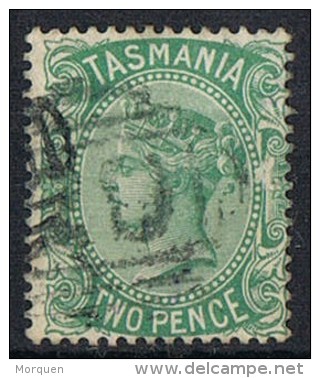 Sello 2 Pence TASMANIA, Yvert Num 36. Grill 20 º - Used Stamps