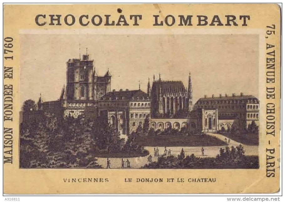 Cromo   Chocolat Lombart VINCENNES LE DONJON ET LE CHATEAU - Lombart