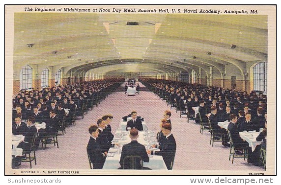 Maryland Annapolis MIdshipmen's Mess Hall Noon Day Meal Bancroft Hall Naval Academy Curteich - Annapolis – Naval Academy