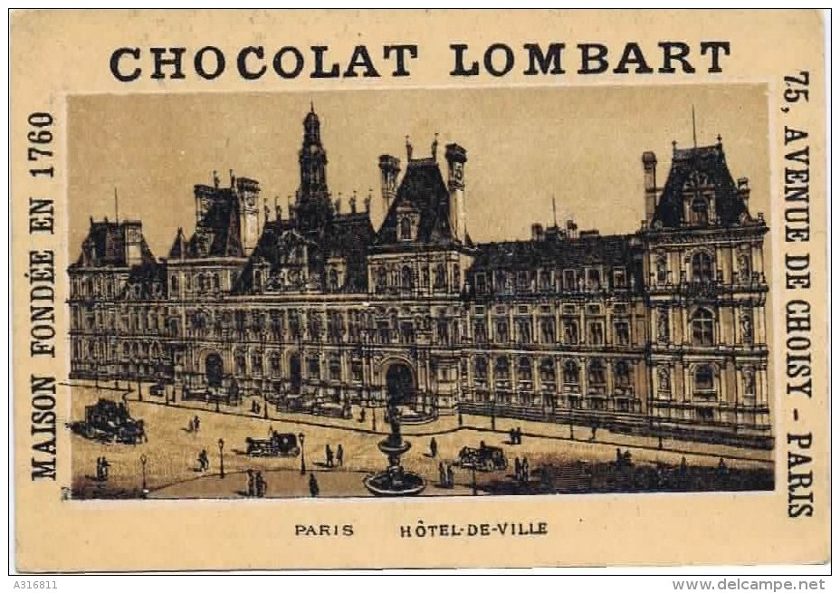 Cromo  CHOCOLAT  LOMBART  Paris Hotel De Ville - Lombart