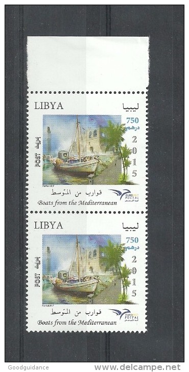2015 – Libye – Euromed Postal – Bateaux- Emission Conjointe - Paire - Compl.set MNH** - Libia