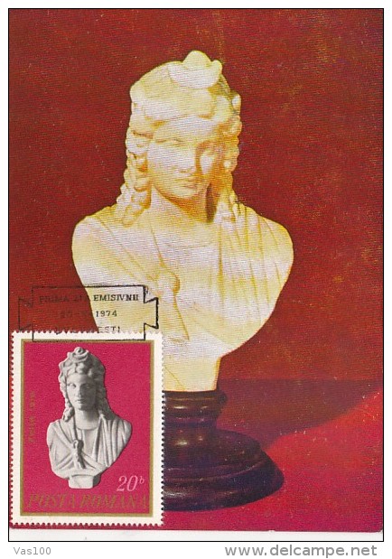 ARCHAEOLOGY, ISIS GODESS BUST, MAXICARD, CARTES MAXIMUM, OBLIT FDC, 1974, ROMANIA - Archaeology