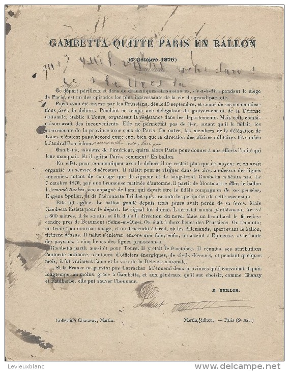 Couverture De Cahier D´écolier/Gambetta Quitte Paris En Ballon/ Histoire Du Siécle/Vers 1895-1905   CAH66 - Other & Unclassified