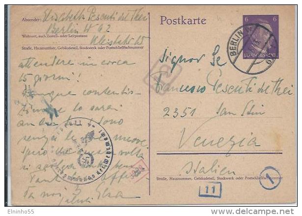 WWII 1943 Cartolina Postale  Da Berlino Per Venezia - Lettres & Documents