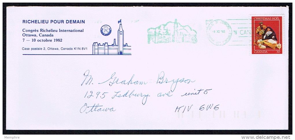 1982  Richelieu International Congress, Ottawa  Mailed From House Of Commons - Brieven En Documenten