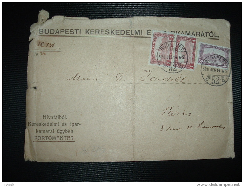 LETTRE Pour FRANCE TP 1K X2 + TP 50F OBL.20 DEC 14 BUDAPEST - Lettres & Documents