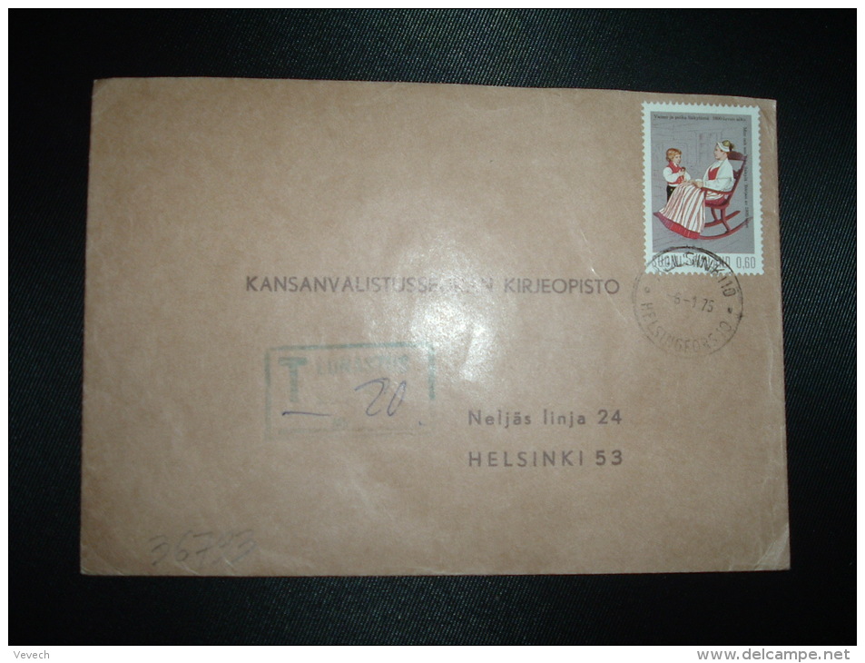 LETTRE TP 0,60 OBL.6 1 75 HELSINKI 10 + TAXE Griffe Verte Encadrée T LUNASTUS LOSEN + 20 P - Covers & Documents