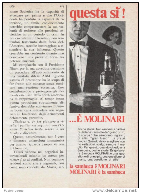 1969 - Sambuca MOLINARI  -  3  P.  Pubblicità Cm. 13,5 X 18,5 - Altri & Non Classificati