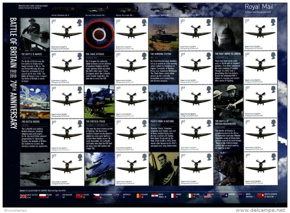 GREAT BRITAIN - 2010  BATTLE OF BRITAIN  GENERIC SMILERS SHEET   PERFECT CONDITION - Fogli Completi