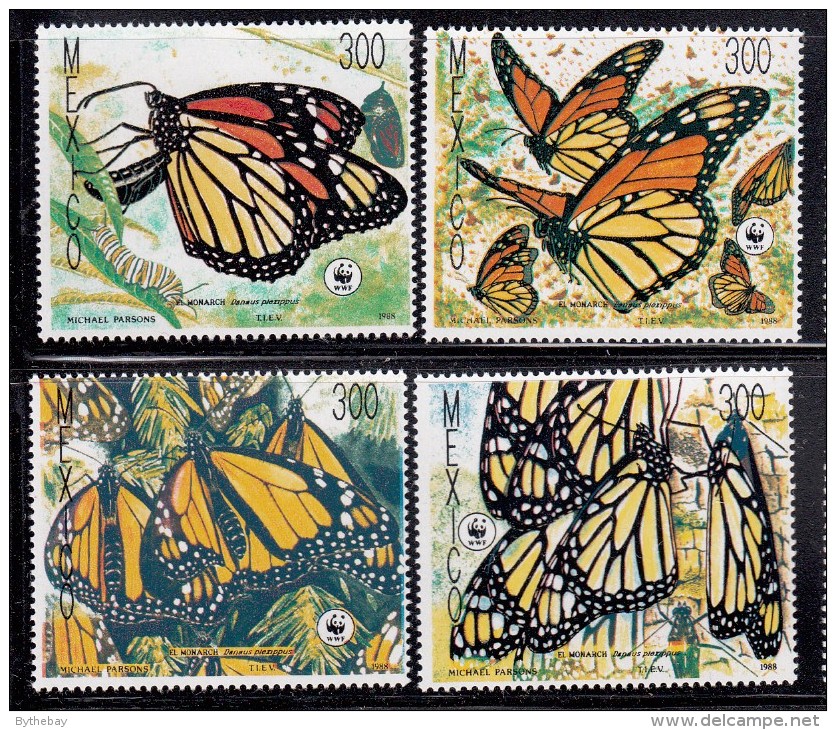 Mexico MNH Scott #1559-#1562 Set Of 4 Monarch Butterflies - World Wildlife Fund - Mexique