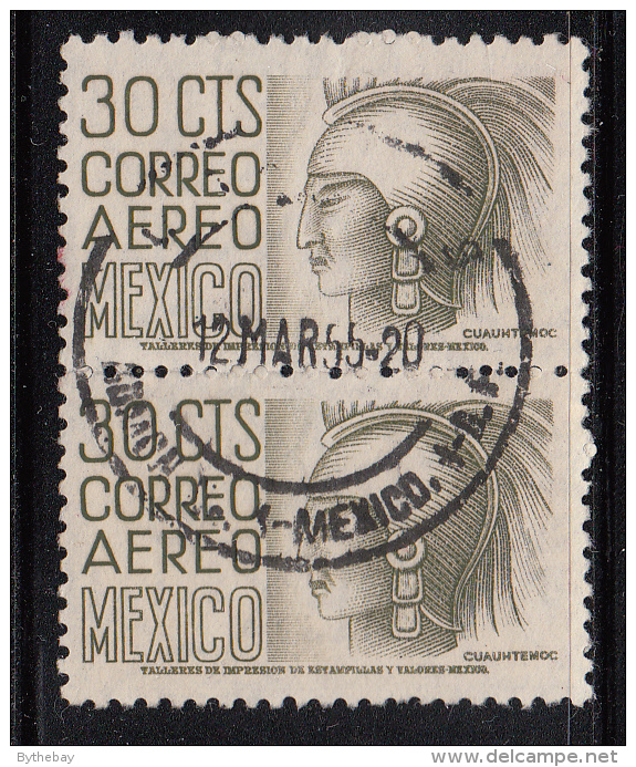 Mexico Used Scott #C210 Vertical Pair 30c Cuauhtemoc - Watermark Inverted, Some Perf Separation - Mexique