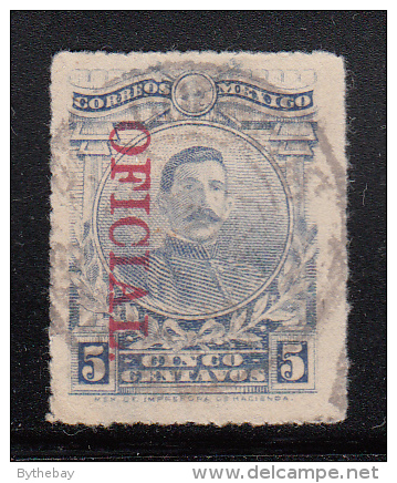 Mexico Used Scott #O138 Red 'OFICIAL' Downwards Overprint On 5c Herrara, Blue - Mexique