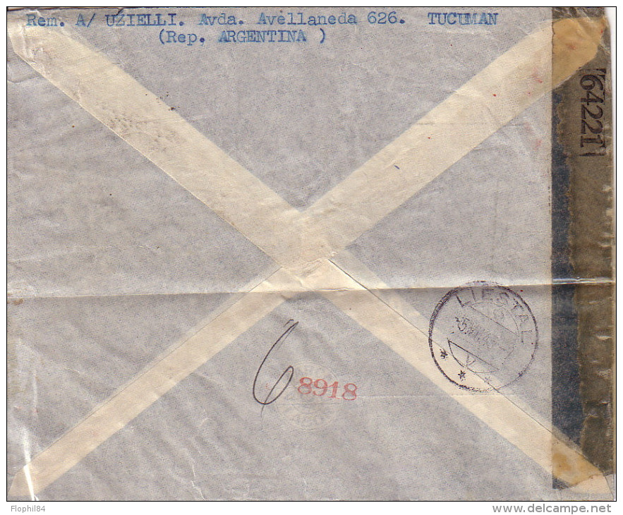 ARGENTINE - LETTRE RECOMMANDEE POUR LA SUISSE - BANDE DE CENSURE MANUSCRIT "VIA NATAL" - LE 24-11-1944. - Storia Postale