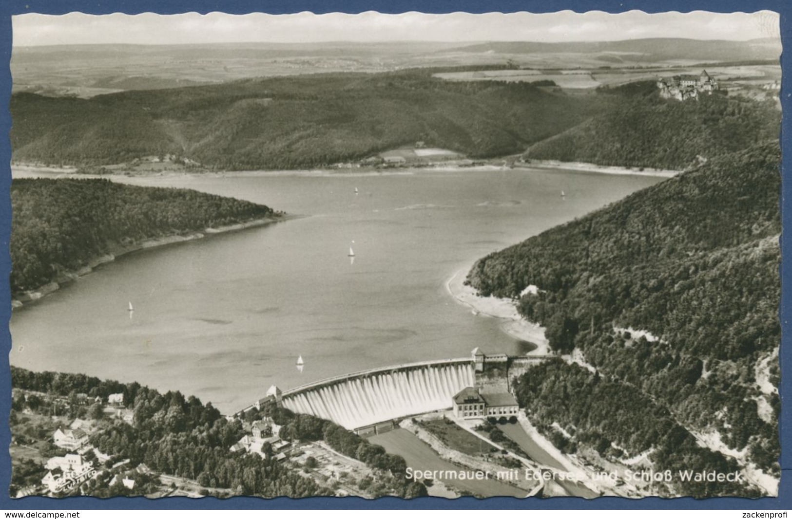 Sperrmauer Mit Edersee Und Schloß Waldeck, Gelaufen 1965 (AK698) - Waldeck