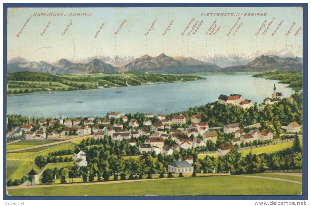 Starnberg See Und Alpenpanorama Wetterstein U. Karwendel, Gelaufen 1923 (AK560) - Starnberg