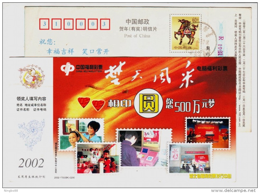 Nursing Home,Children Welfare Institute,China 2002 Hubei Computer Welfare Lottery Advert Pre-stamped Card - Computers