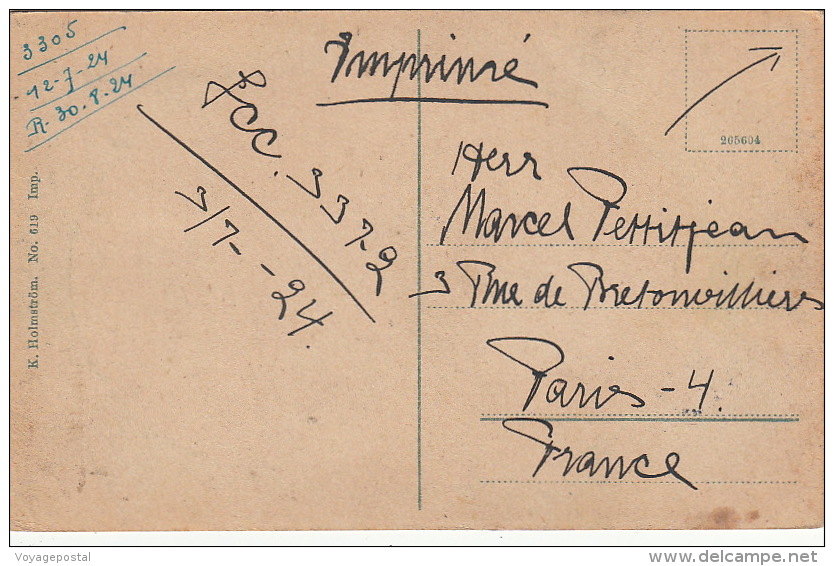 Carte Stockholm Imprimé Pour La France 1924 - Lettres & Documents