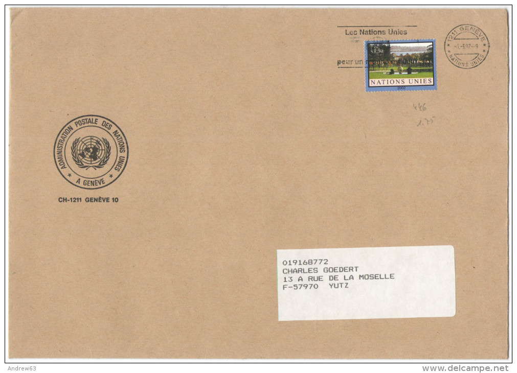 ONU - NAZIONI UNITE - UNITED NATIONS - NATIONS UNIES - 2002 - 1,30 - Administration Postale Des Nations Unies - Flamm... - Covers & Documents