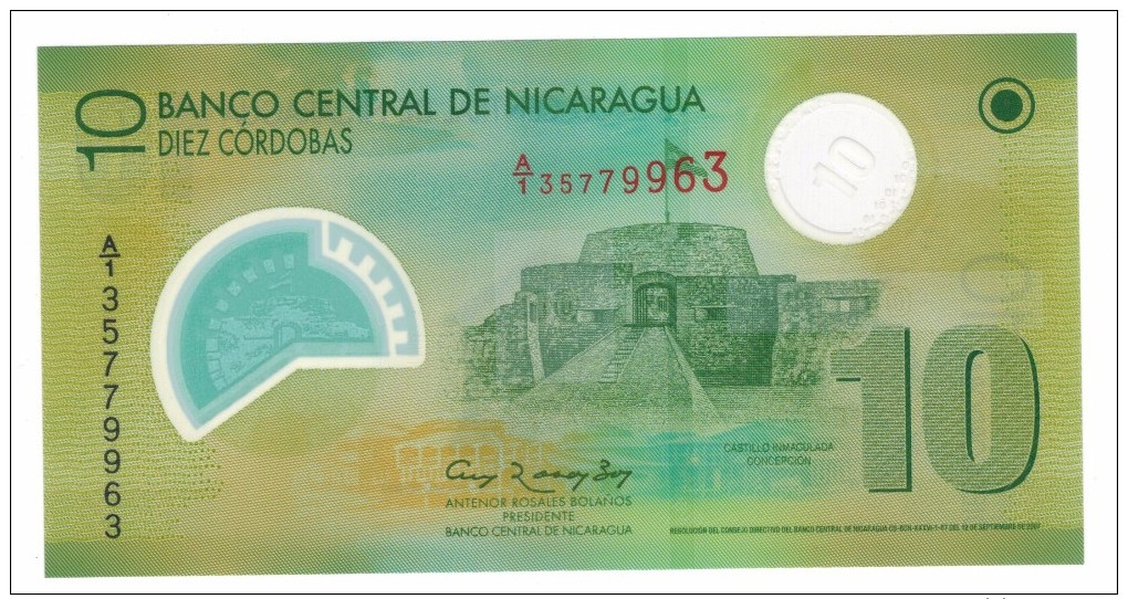 Nicaragua, 10 Cordobas, Polymer, UNC , FREE SHIP. TO USA. - Nicaragua